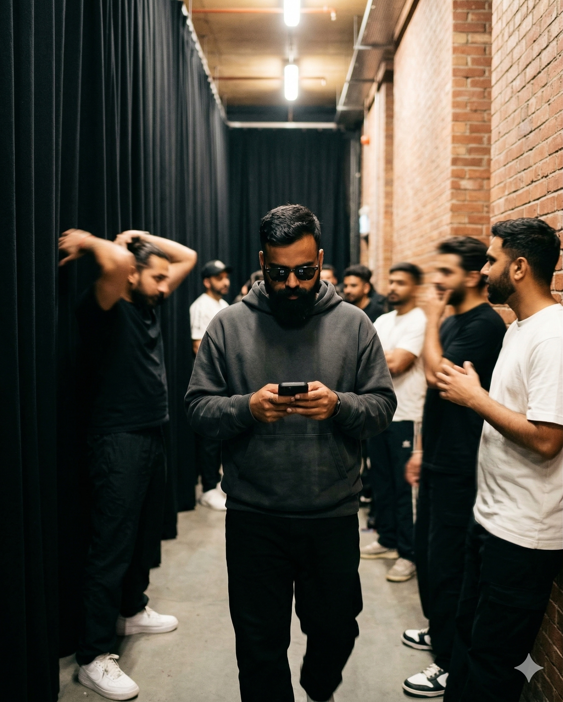 Crew backstage before the show